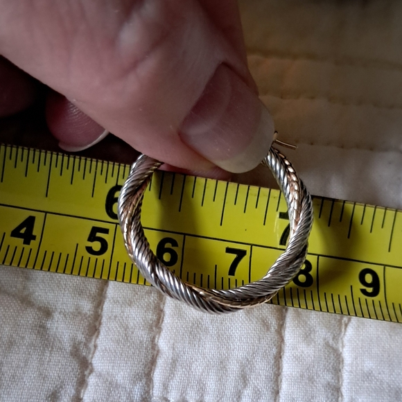 14kt Yellow Gold Sterling Silver Allison Daniel 1" Hoop Earrings - Picture 7 of 11